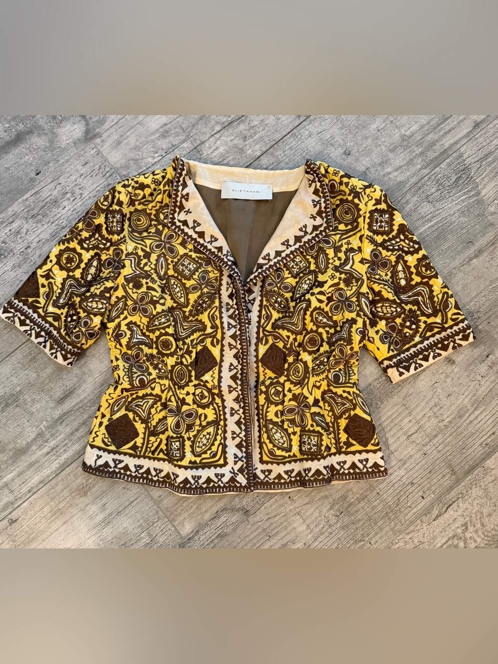 Elie Tahari Boho Summer Chic Cropped Embroidered Blazer Jacket